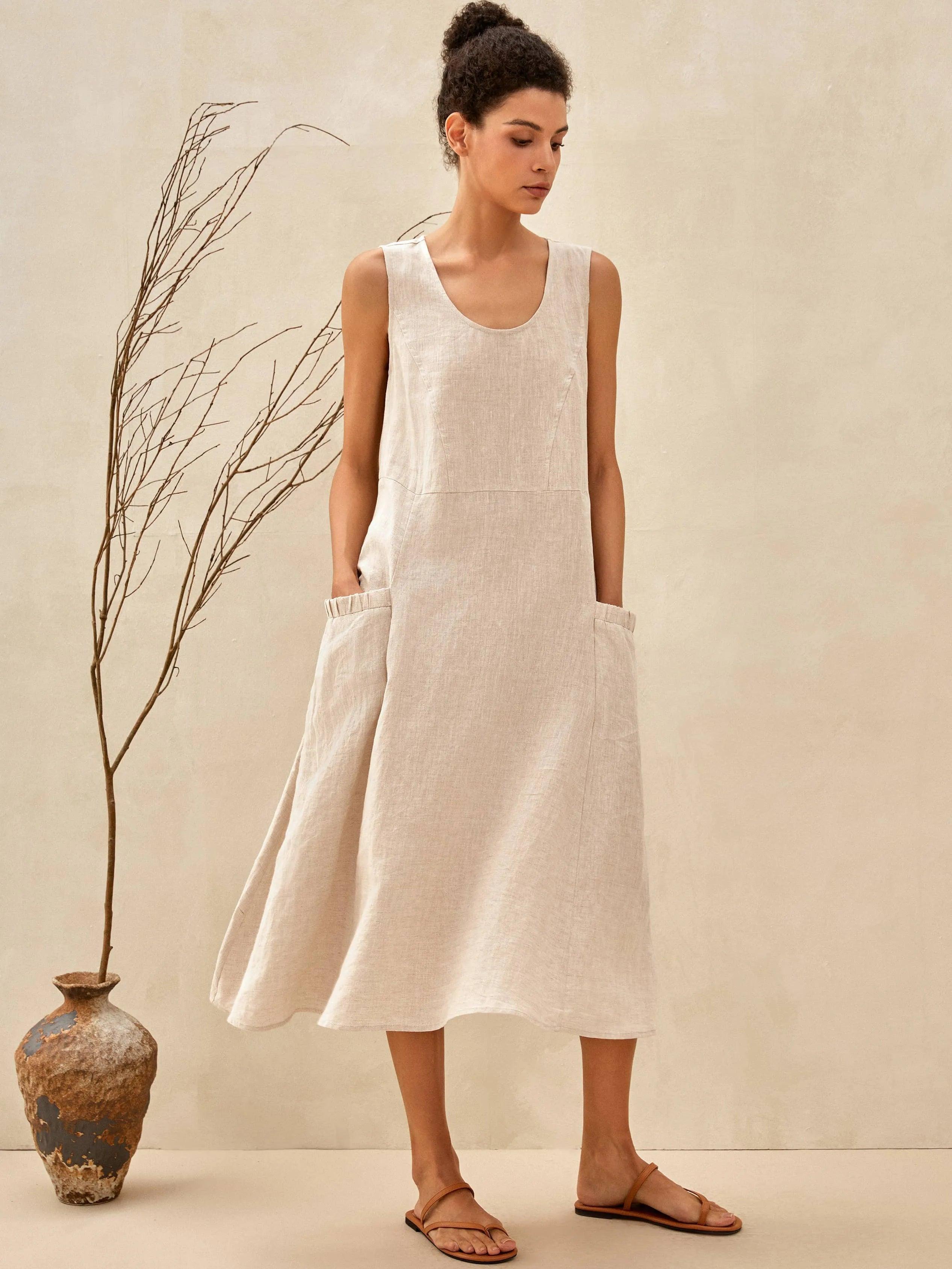100% Linen Swing Beach Tank Dress