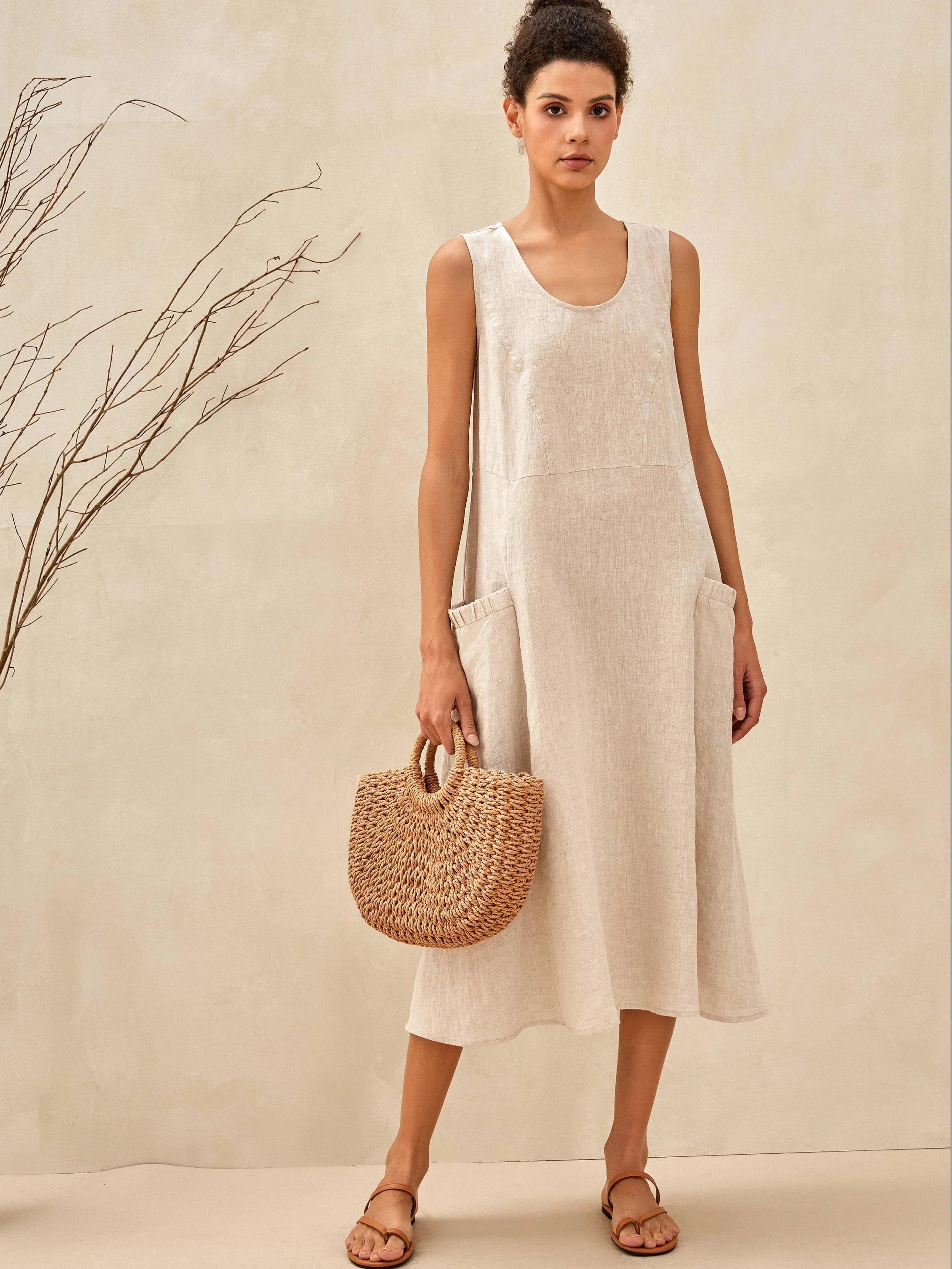 100% Linen Swing Beach Tank Dress