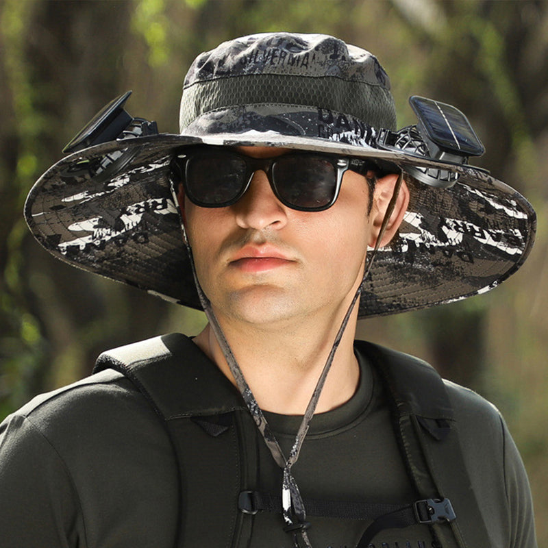 Wide Brim Sun Hat with Solar Fans – Outdoor Work. Fishing & Gardening Hat