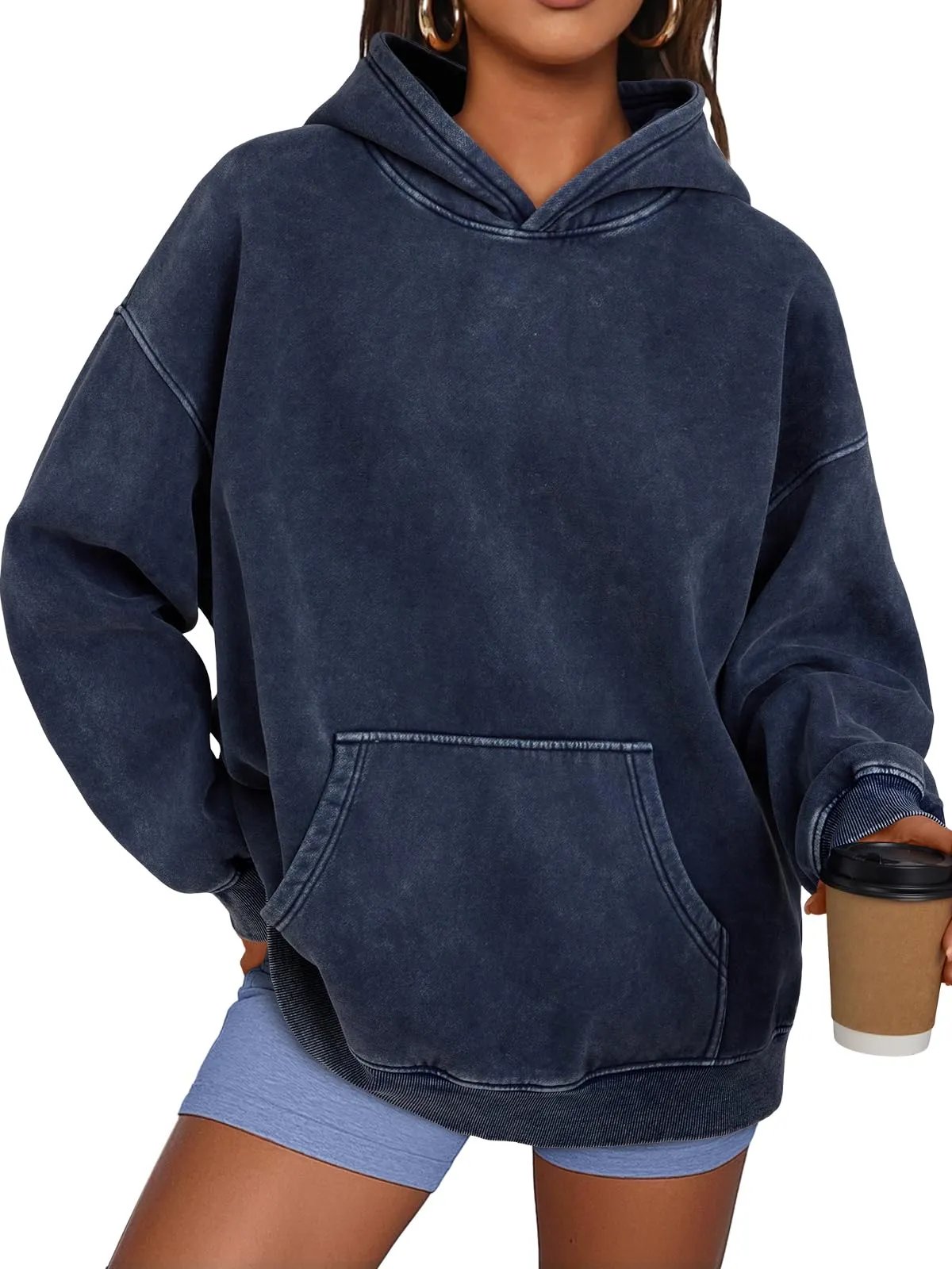 Unisex Casual Oversized Acid Wash Tops Hoodie Pullover