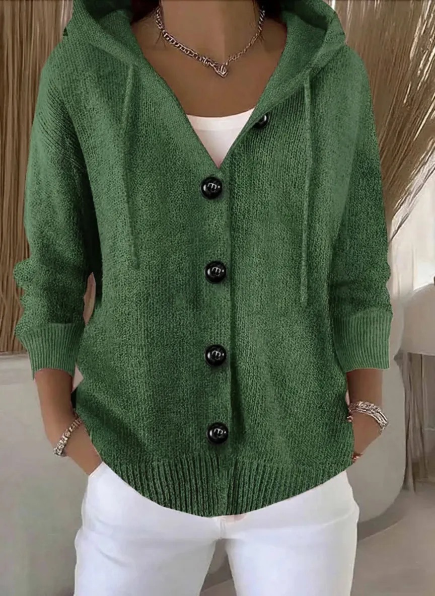 🎄 New Arrivals🔥Women's Casual Hooded Long Sleeve Button Cardigan Sweater