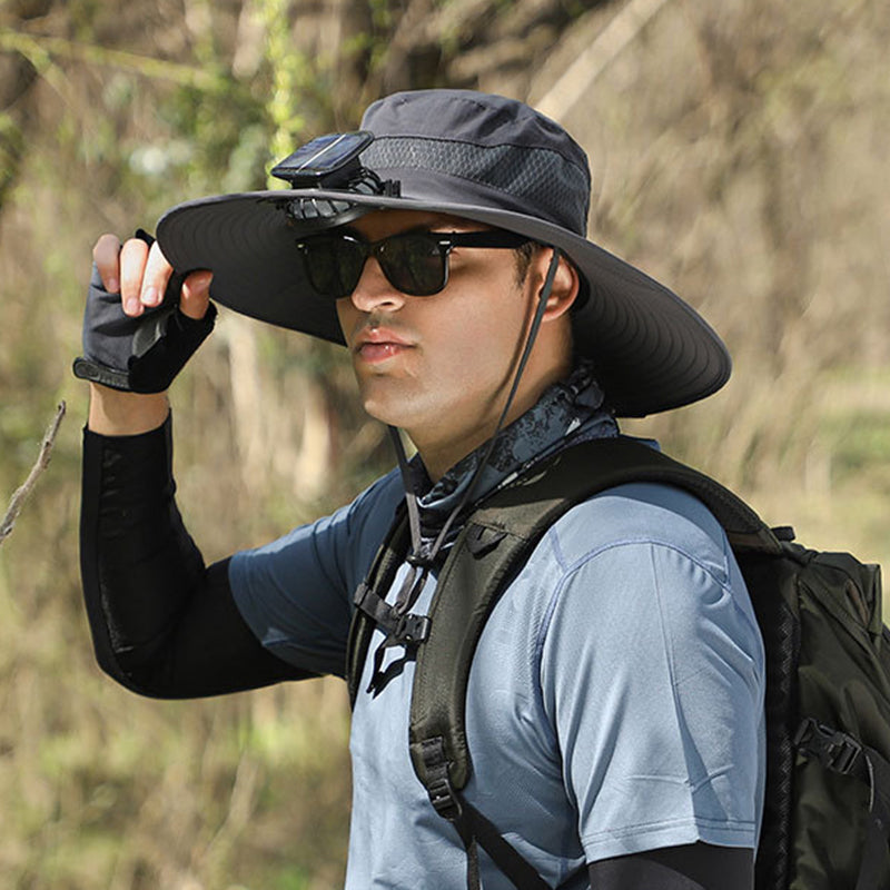 Wide Brim Sun Hat with Solar Fans – Outdoor Work. Fishing & Gardening Hat