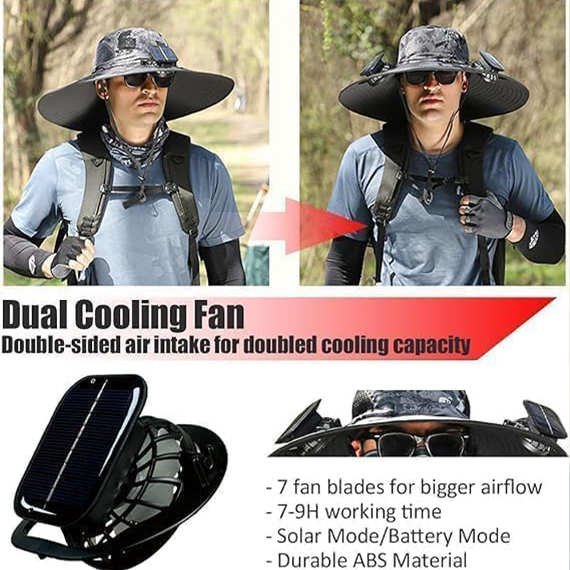 Wide Brim Sun Hat with Solar Fans – Outdoor Work. Fishing & Gardening Hat