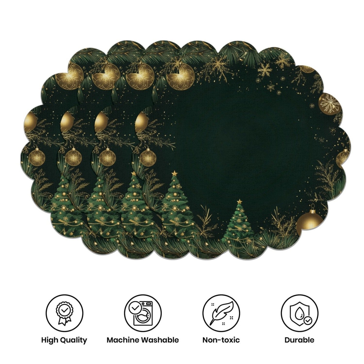 10-piece winter placemats, shaped like poinsettias and pine cones, made of non-slip fabric.