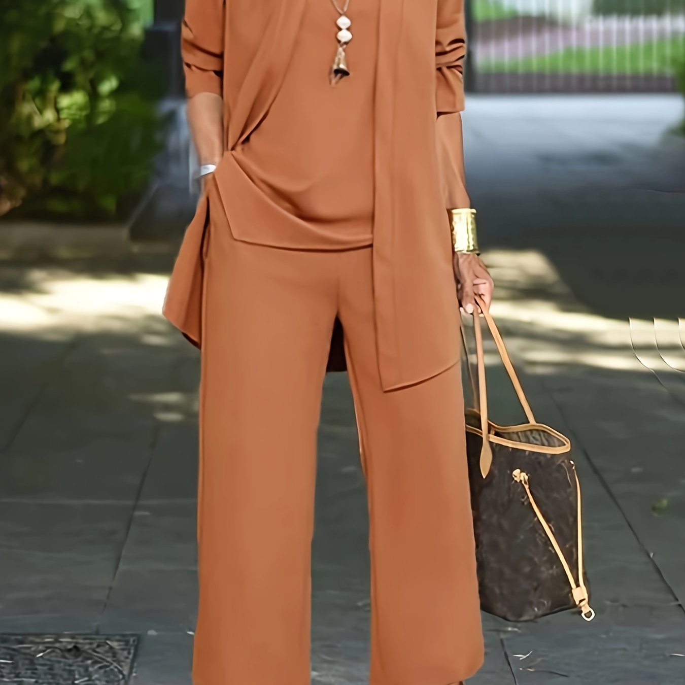 Casual Three-piece Solid Set, Long Sleeve Cardigan & Top & Long Pants Outfits