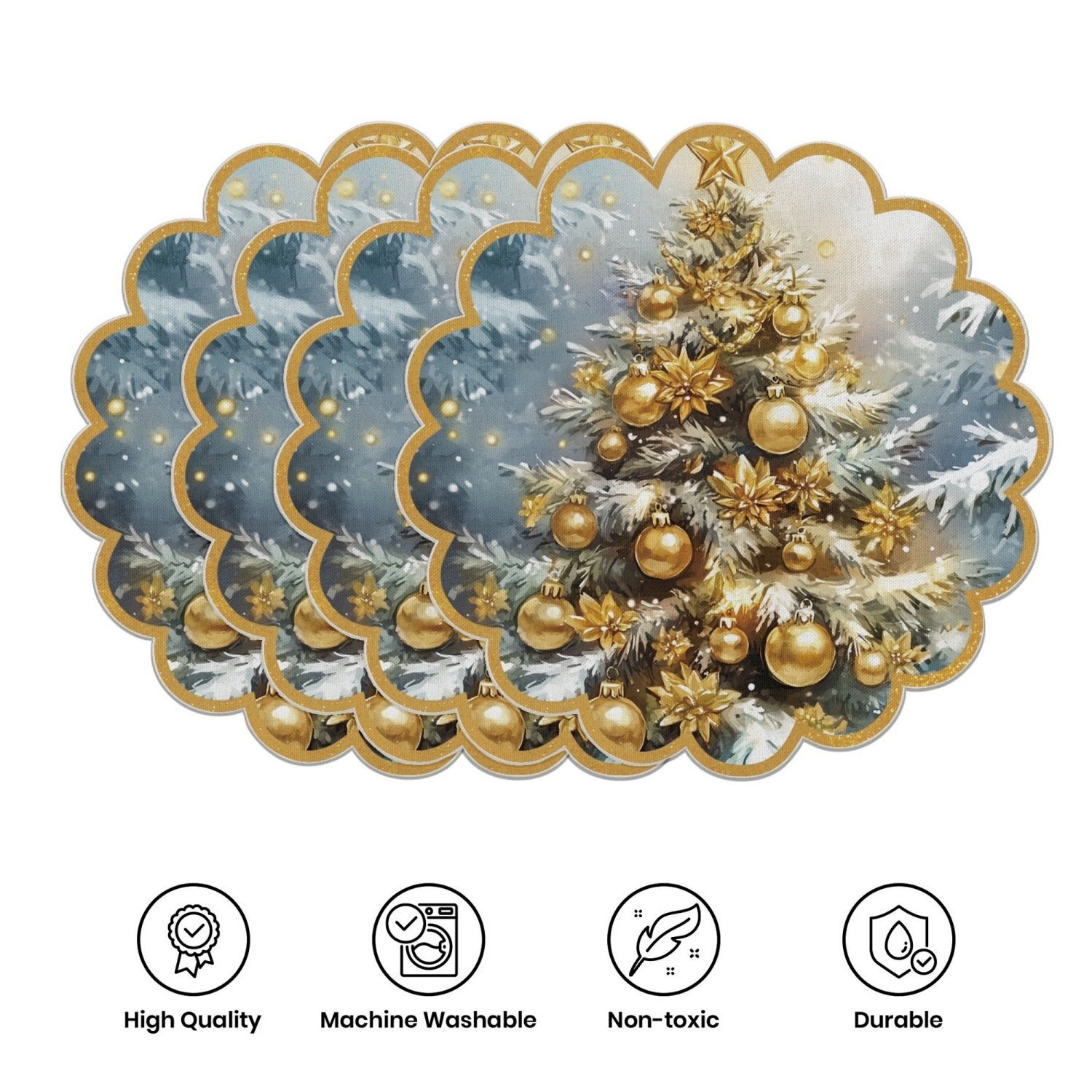 10-piece winter placemats, shaped like poinsettias and pine cones, made of non-slip fabric.