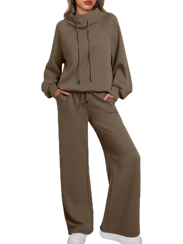 2025 Women's Cotton Holiday Casual Crew Neck Drawstring Sweatshirt Set