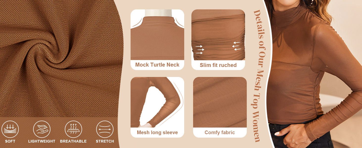 Long Sleeve Tops for Women Mock Neck See Through Fitted Sexy Going Out Top