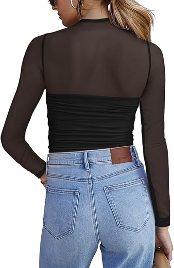 💃Last Day Sales -50% OFF🎉Women's Sparkle Mesh Sheer Long Sleeve Ruched Top