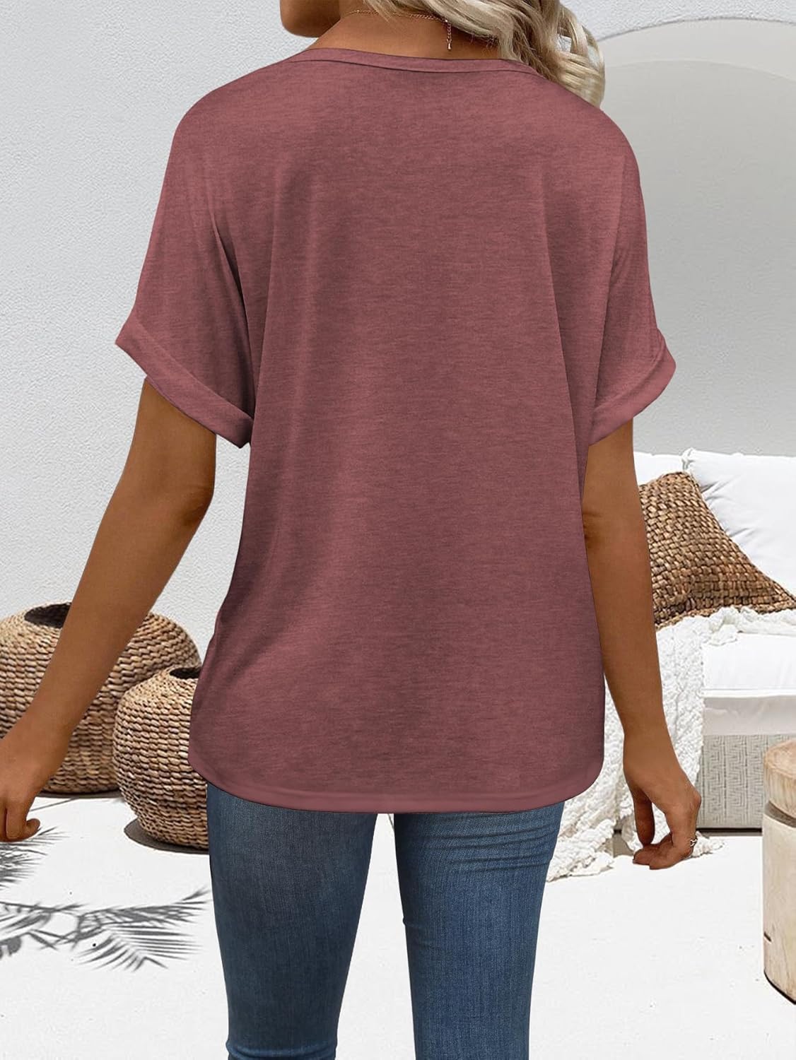 zeile Womens Summer Tops V Neck T Shirts 2025 Short Sleeve Lightweight Soft Fashion Casual Outfits Tee