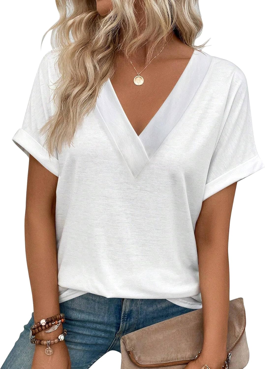 zeile Womens Summer Tops V Neck T Shirts 2025 Short Sleeve Lightweight Soft Fashion Casual Outfits Tee