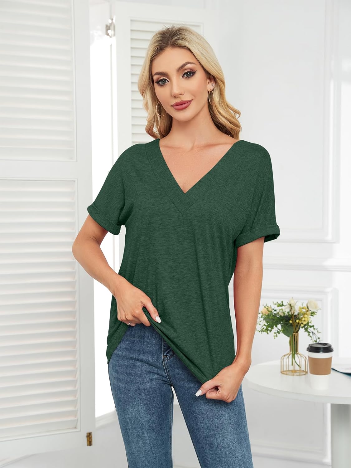 zeile Womens Summer Tops V Neck T Shirts 2025 Short Sleeve Lightweight Soft Fashion Casual Outfits Tee