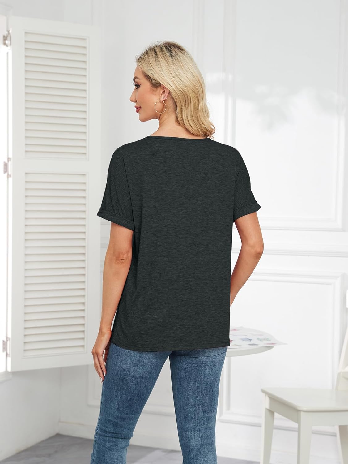 zeile Womens Summer Tops V Neck T Shirts 2025 Short Sleeve Lightweight Soft Fashion Casual Outfits Tee