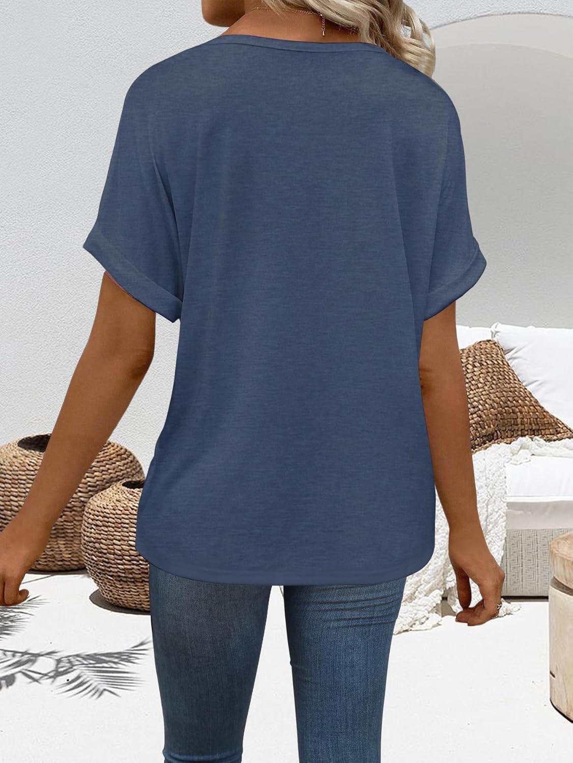 zeile Womens Summer Tops V Neck T Shirts 2025 Short Sleeve Lightweight Soft Fashion Casual Outfits Tee