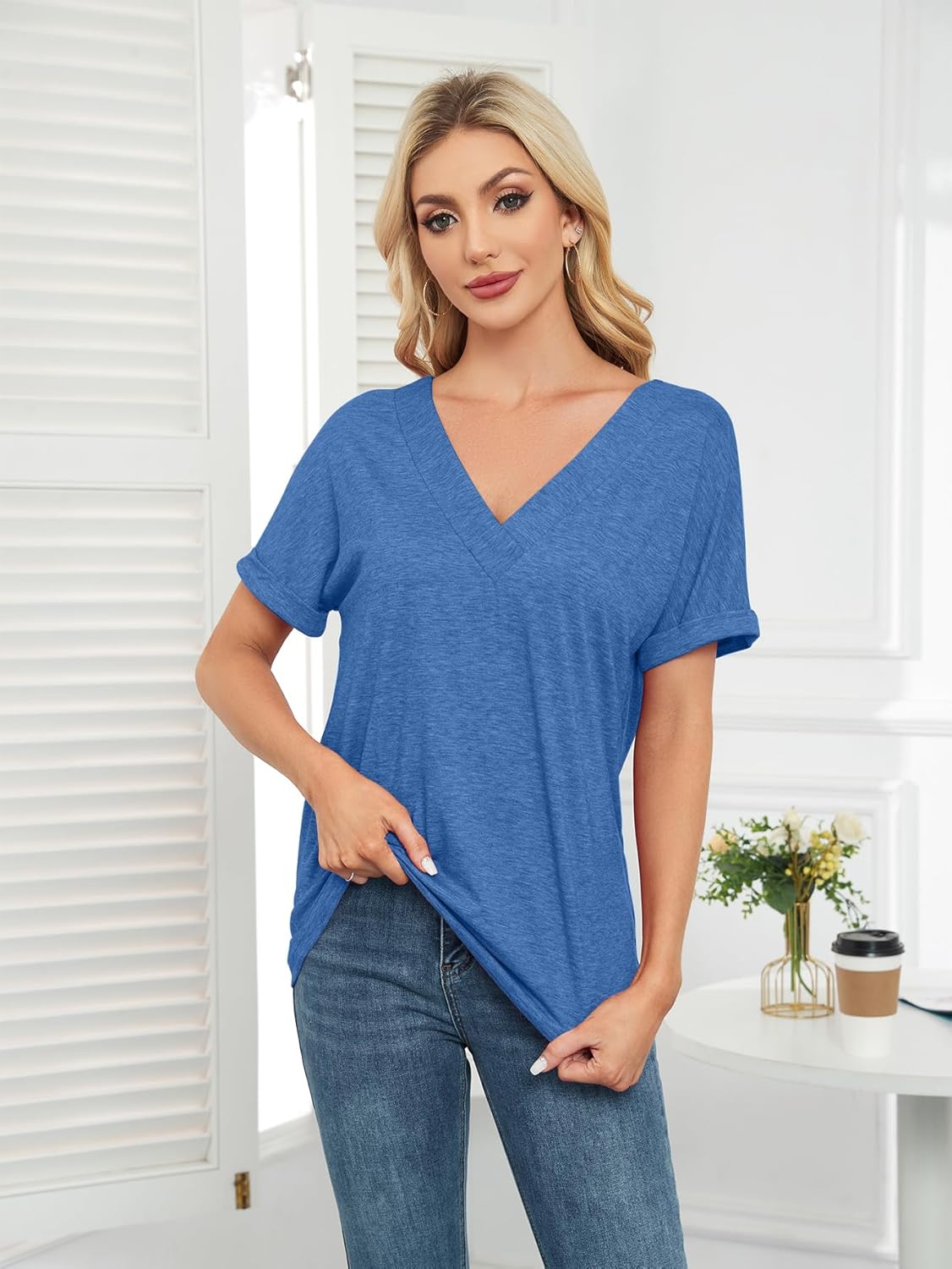 zeile Womens Summer Tops V Neck T Shirts 2025 Short Sleeve Lightweight Soft Fashion Casual Outfits Tee