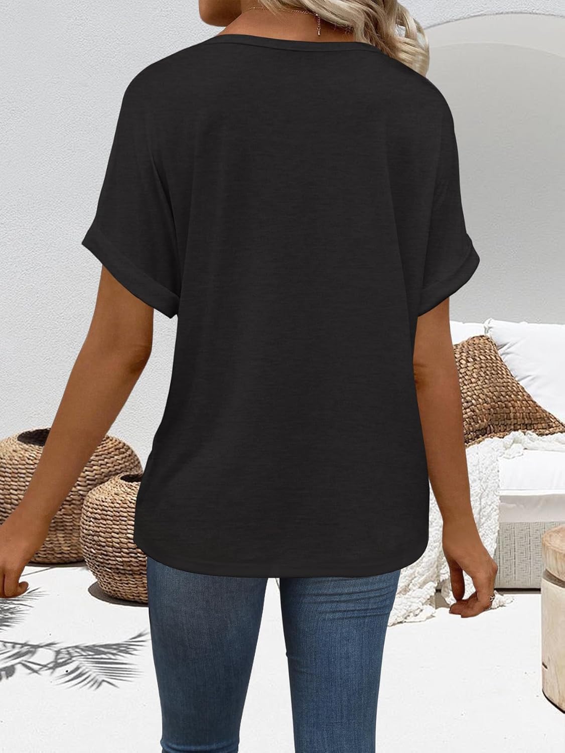 zeile Womens Summer Tops V Neck T Shirts 2025 Short Sleeve Lightweight Soft Fashion Casual Outfits Tee