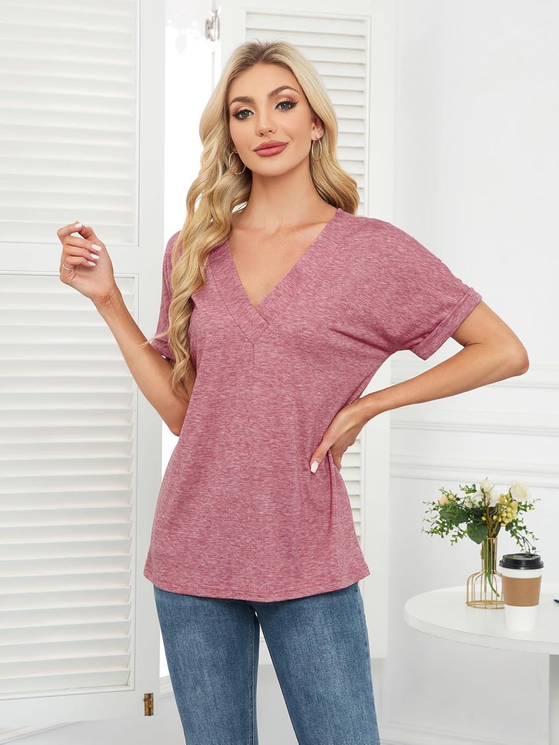 zeile Womens Summer Tops V Neck T Shirts 2025 Short Sleeve Lightweight Soft Fashion Casual Outfits Tee