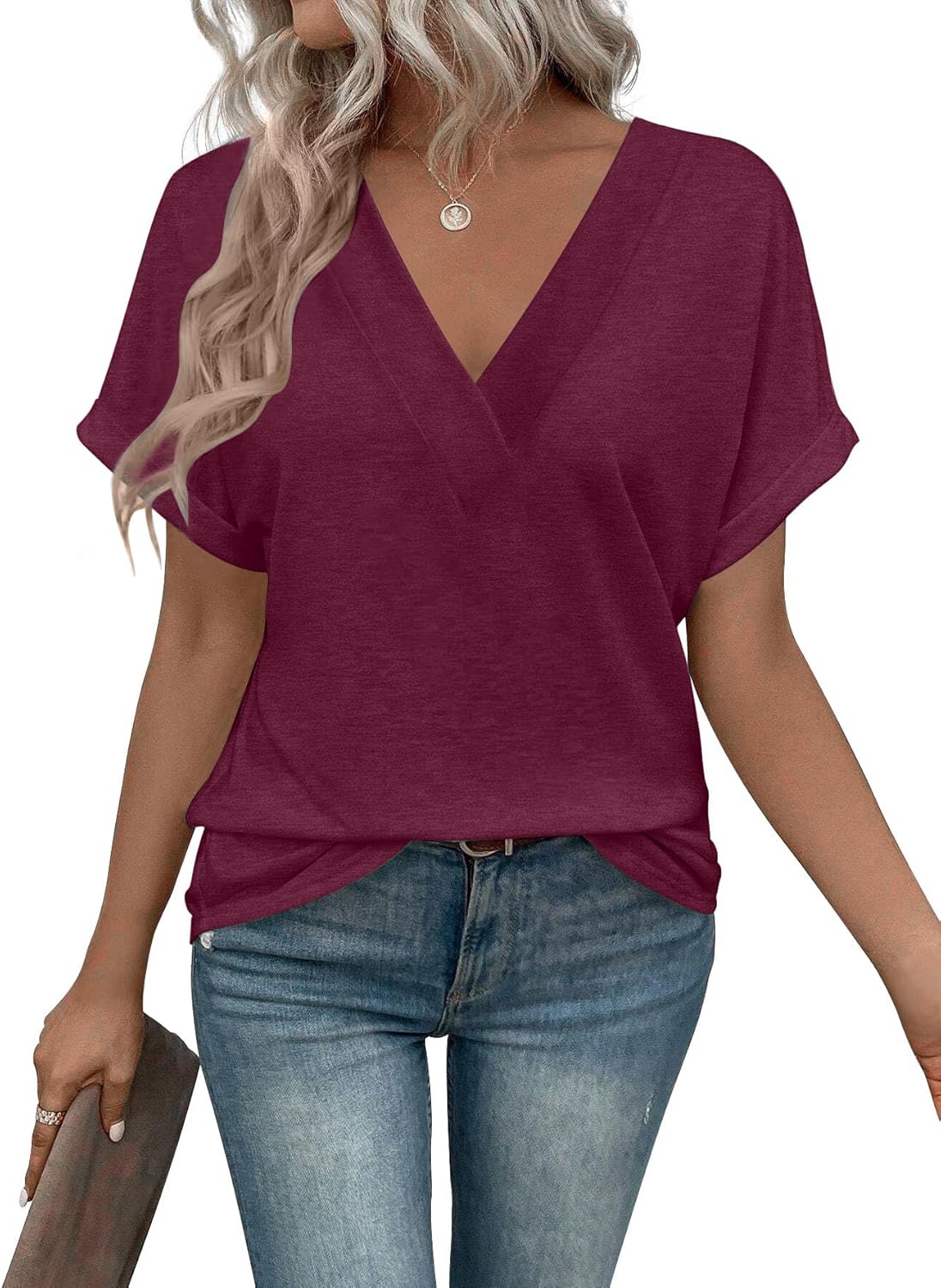 zeile Womens Summer Tops V Neck T Shirts 2025 Short Sleeve Lightweight Soft Fashion Casual Outfits Tee