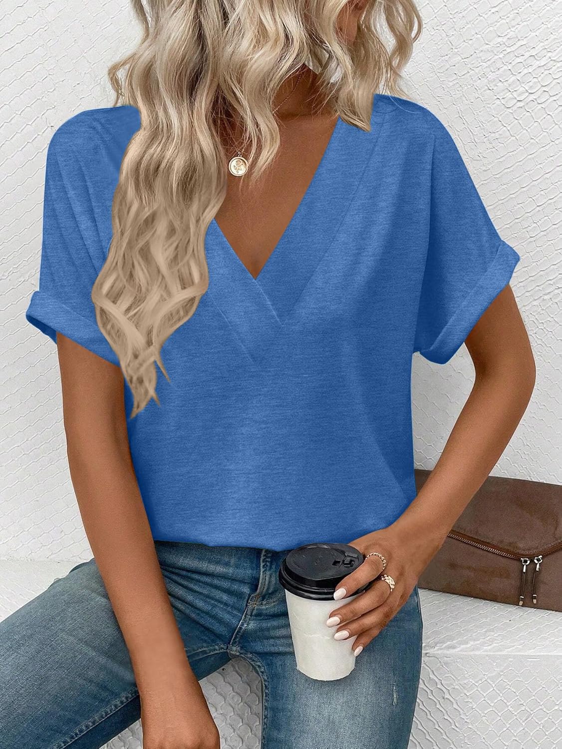 zeile Womens Summer Tops V Neck T Shirts 2025 Short Sleeve Lightweight Soft Fashion Casual Outfits Tee
