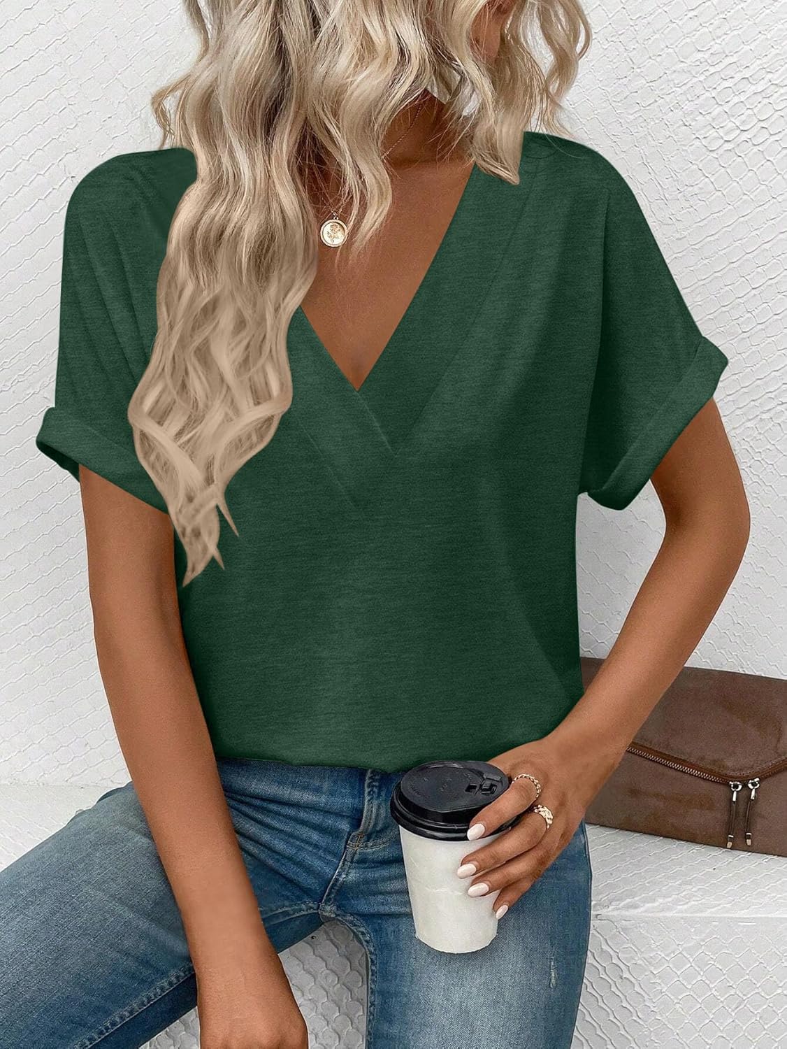 zeile Womens Summer Tops V Neck T Shirts 2025 Short Sleeve Lightweight Soft Fashion Casual Outfits Tee