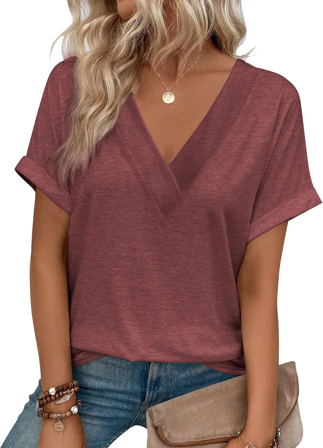 zeile Womens Summer Tops V Neck T Shirts 2025 Short Sleeve Lightweight Soft Fashion Casual Outfits Tee