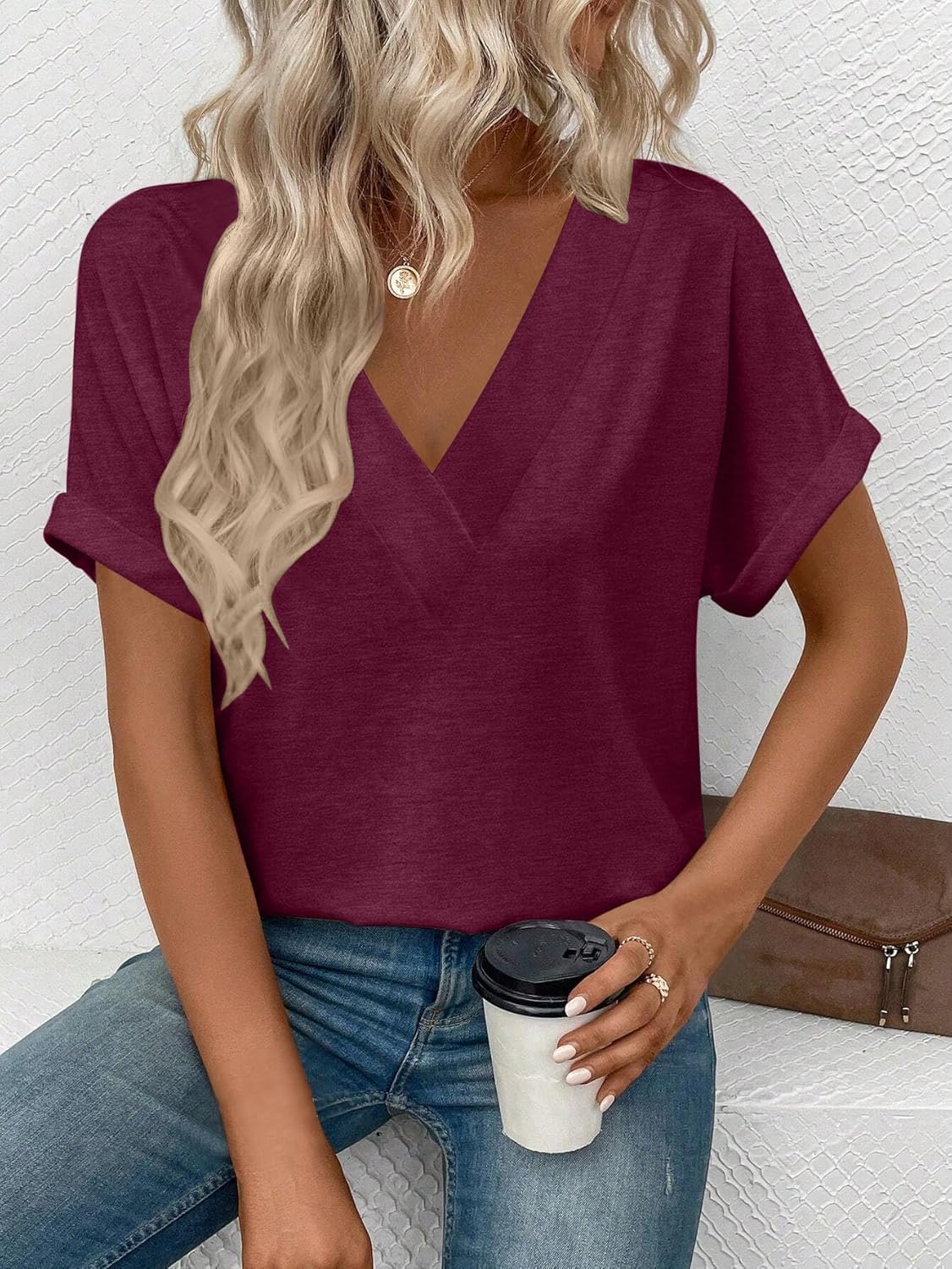 zeile Womens Summer Tops V Neck T Shirts 2025 Short Sleeve Lightweight Soft Fashion Casual Outfits Tee