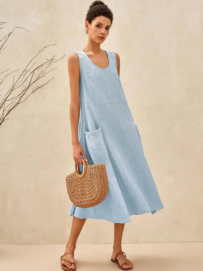 100% Linen Swing Beach Tank Dress