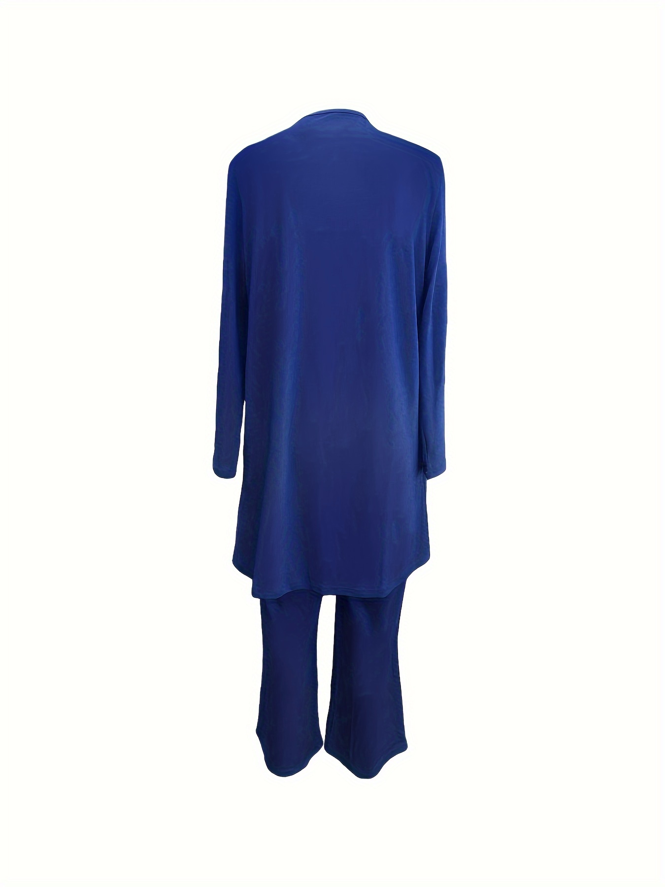 Casual Three-piece Solid Set, Long Sleeve Cardigan & Top & Long Pants Outfits