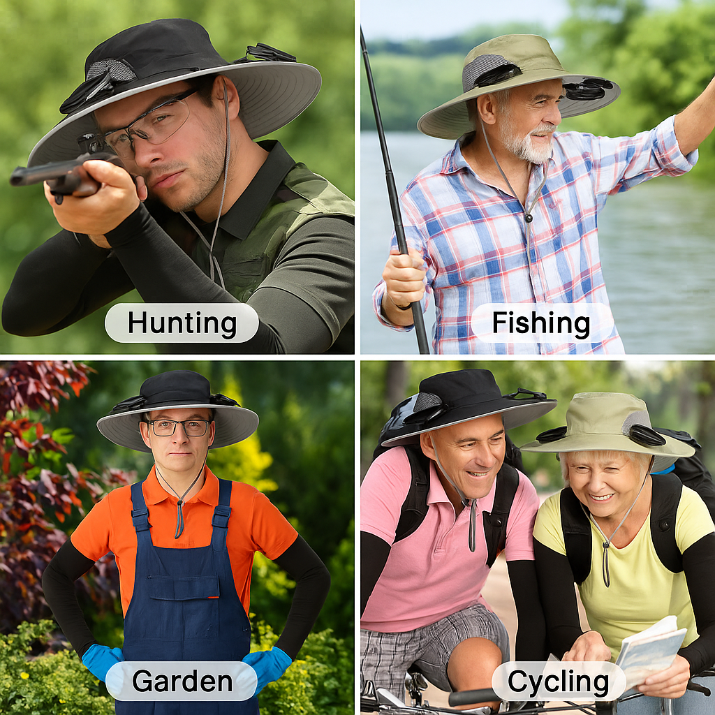 Wide Brim Sun Hat with Solar Fans – Outdoor Work. Fishing & Gardening Hat