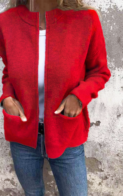 CLEARANCE SALE🔥Round Neck Zipper Knitted Jacket