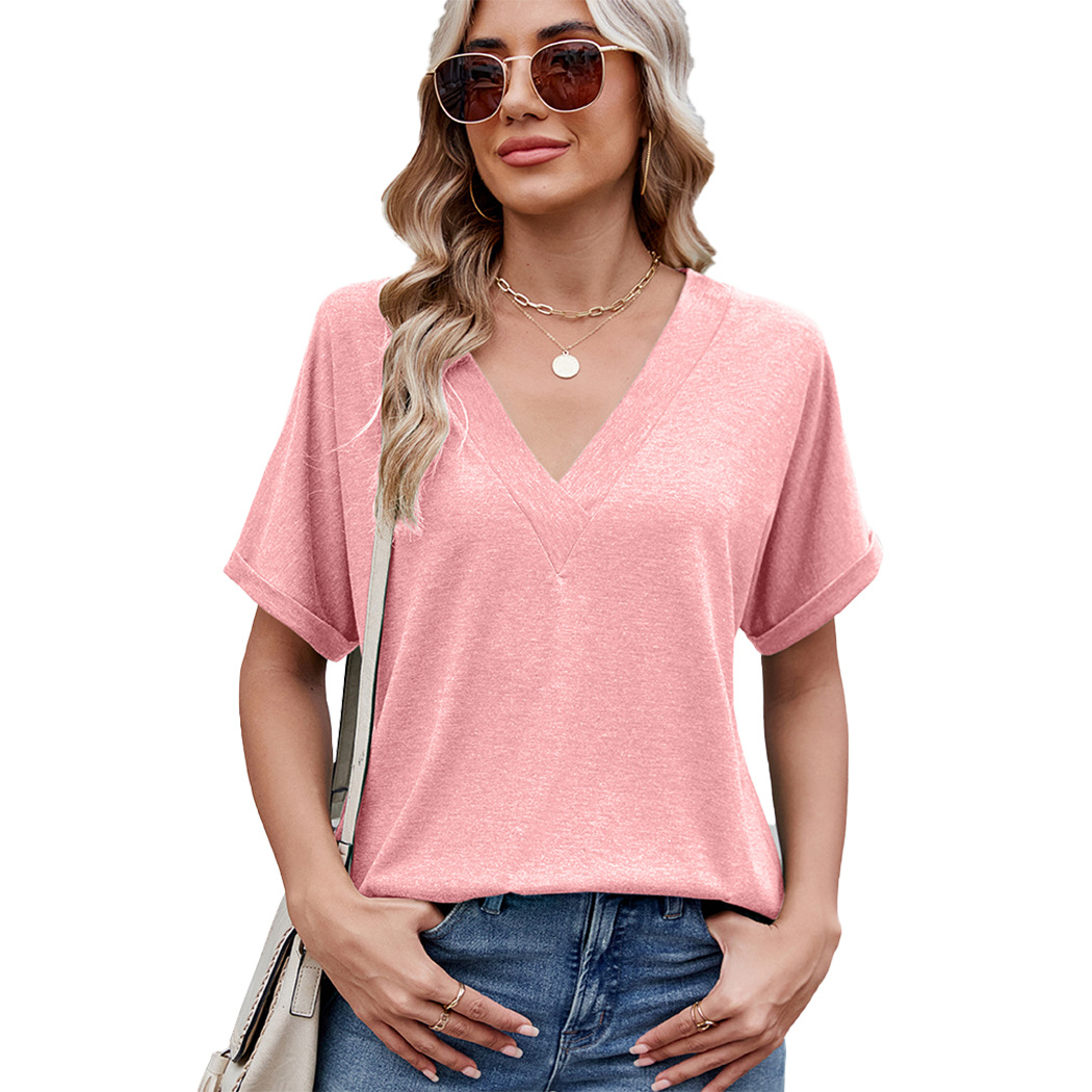 Women's Summer Tops V Neck T-Shirt 2025 Short Sleeve Lightweight Soft Fashion Casual Wear