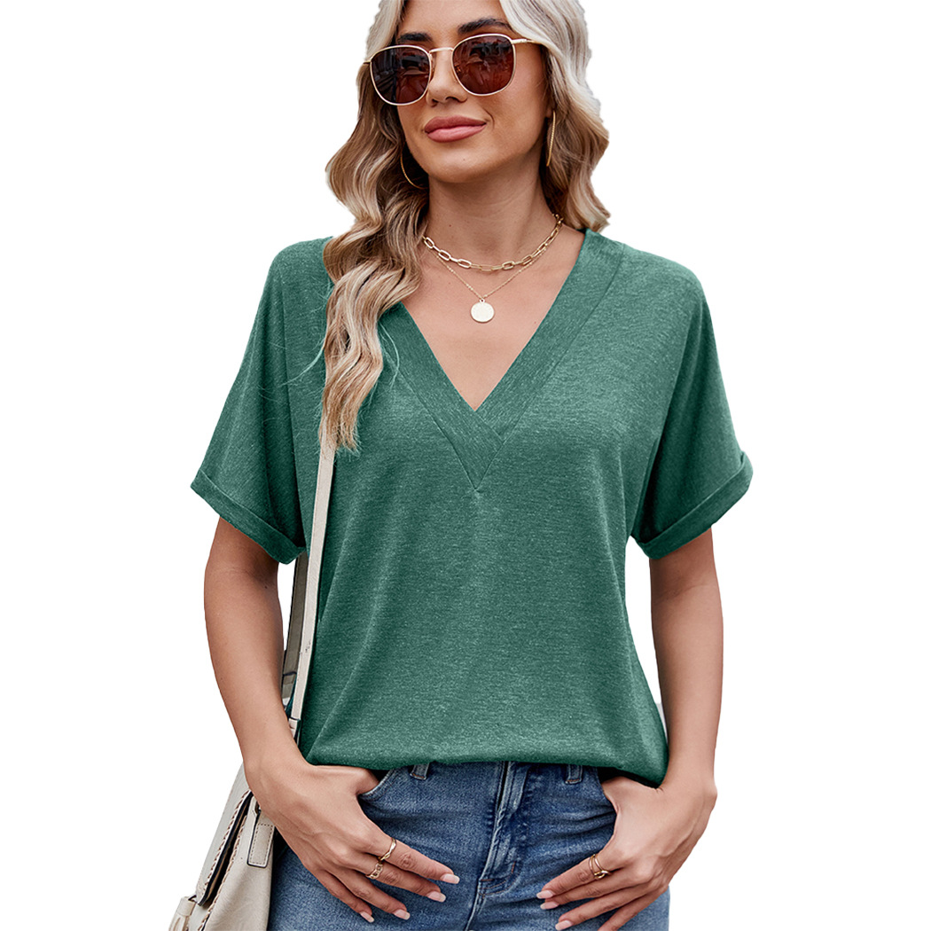 Women's Summer Tops V Neck T-Shirt 2025 Short Sleeve Lightweight Soft Fashion Casual Wear