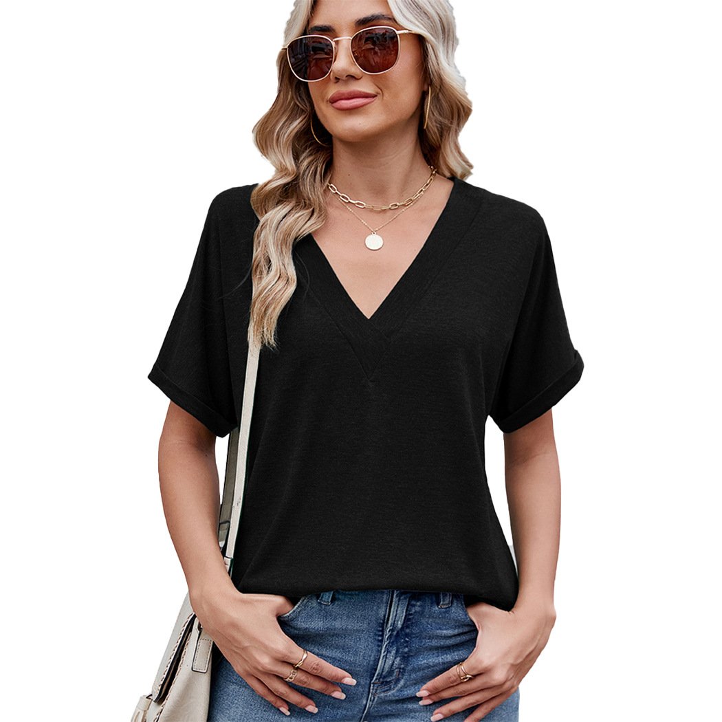 Women's Summer Tops V Neck T-Shirt 2025 Short Sleeve Lightweight Soft Fashion Casual Wear