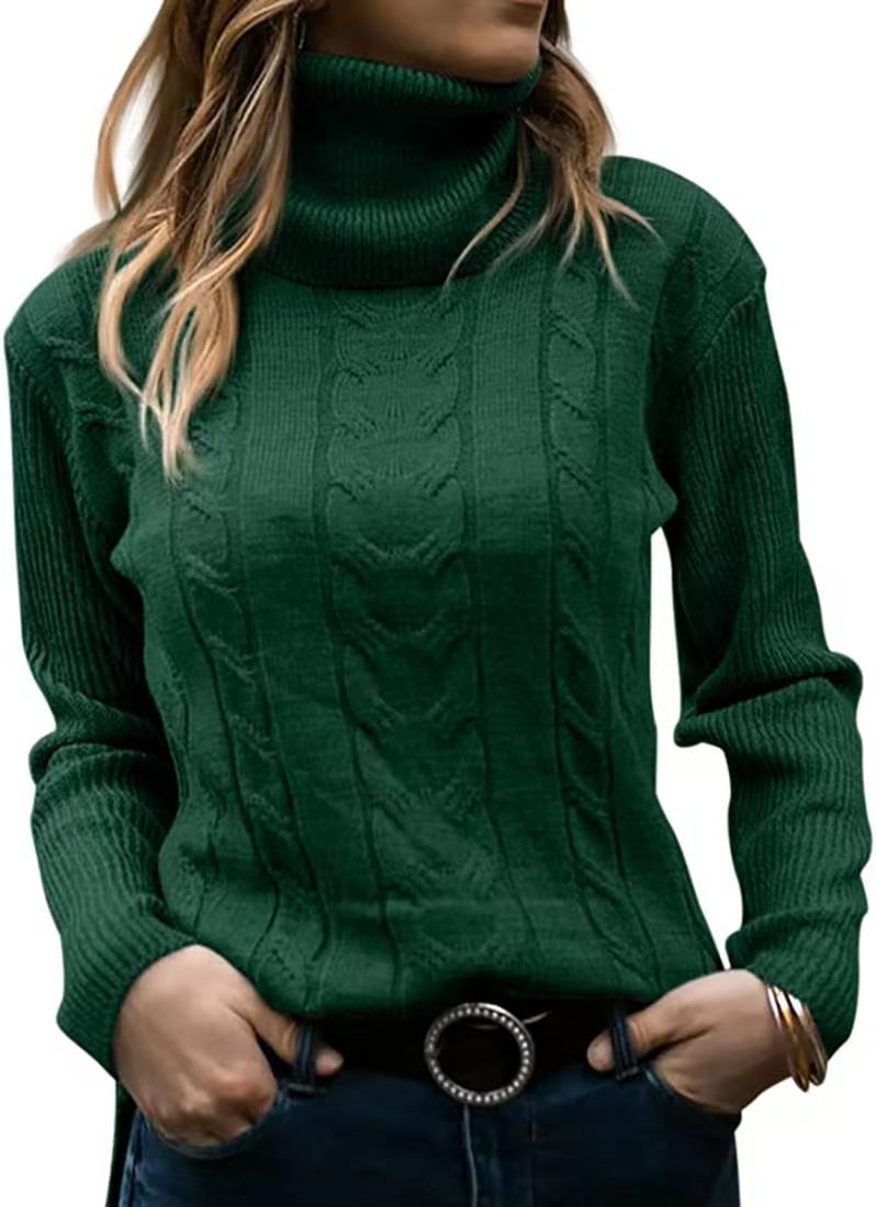 2025 Retro Solid Color Cable Knit High Neck Cashmere Knit Sweater