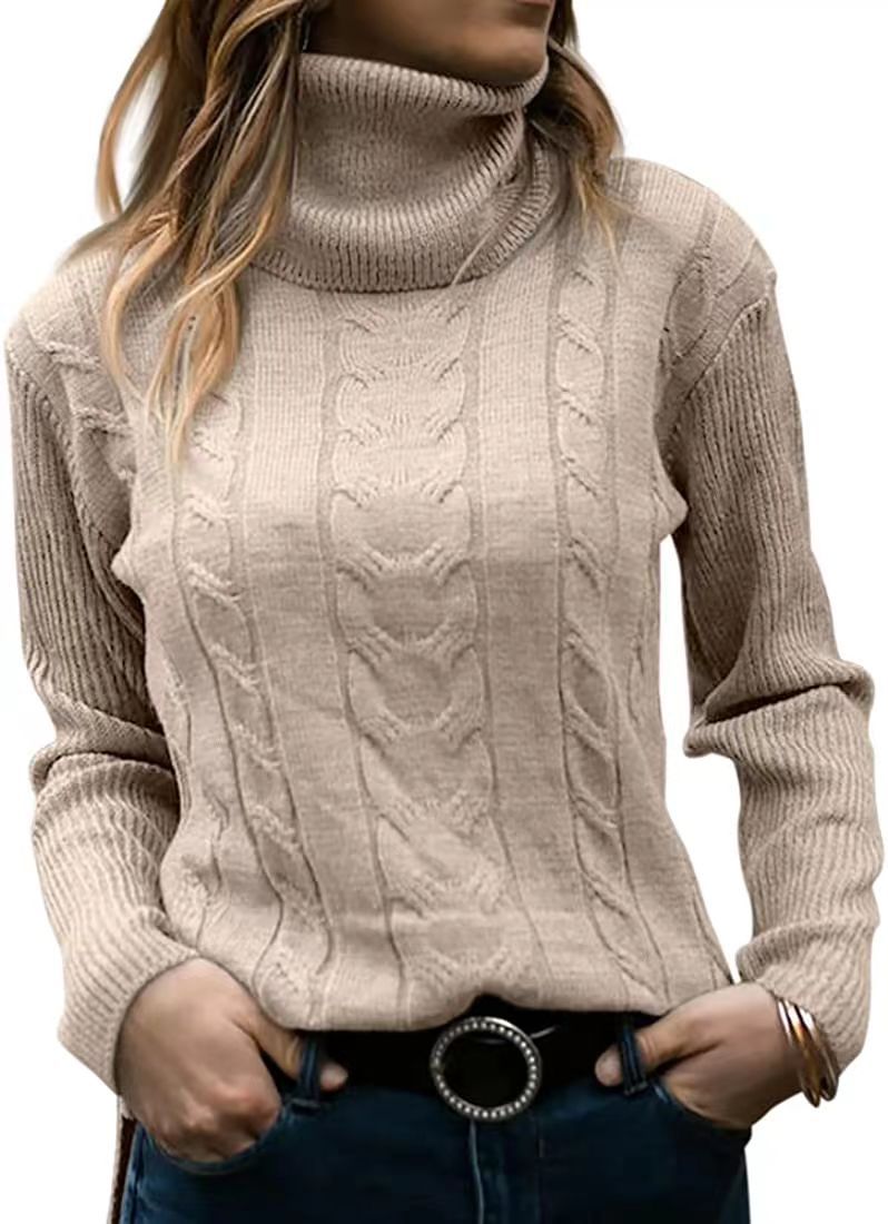 2025 Retro Solid Color Cable Knit High Neck Cashmere Knit Sweater