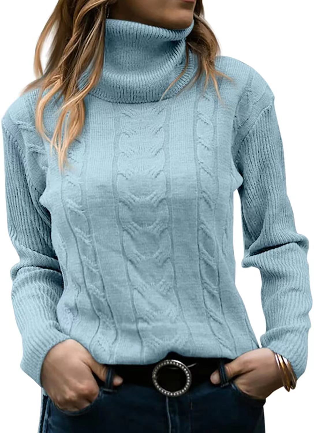 2025 Retro Solid Color Cable Knit High Neck Cashmere Knit Sweater