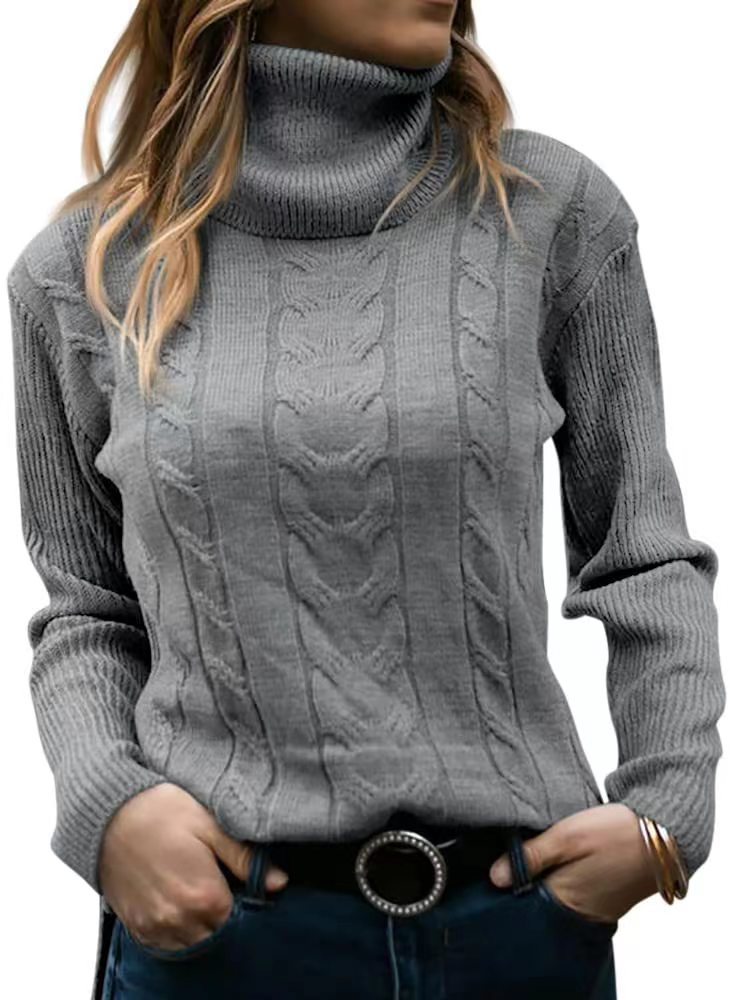2025 Retro Solid Color Cable Knit High Neck Cashmere Knit Sweater