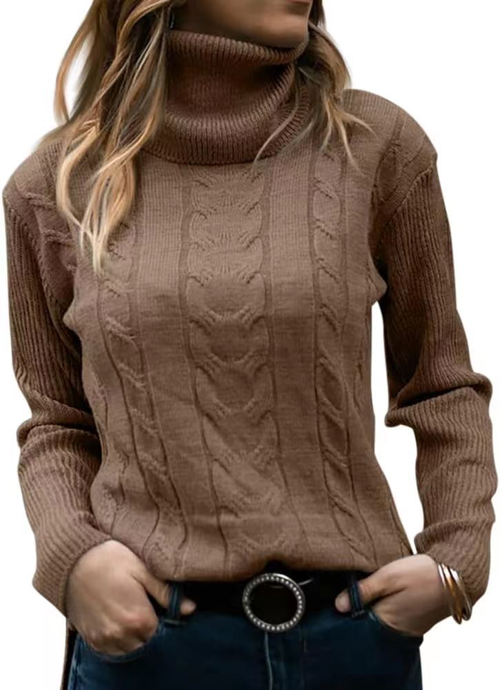 2025 Retro Solid Color Cable Knit High Neck Cashmere Knit Sweater