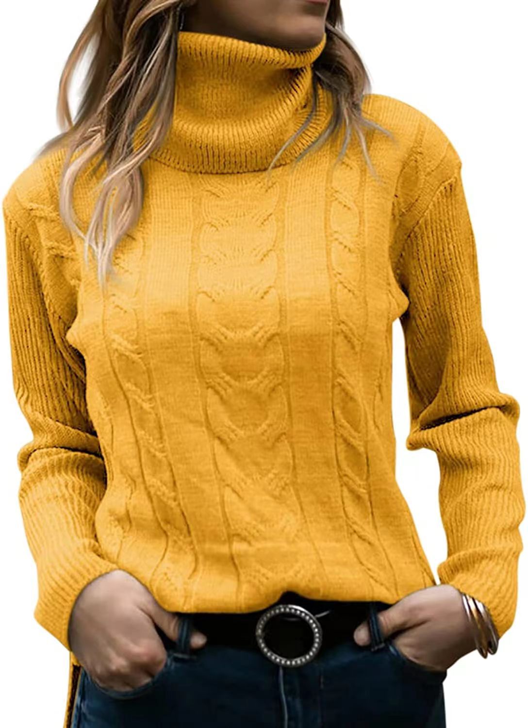 2025 Retro Solid Color Cable Knit High Neck Cashmere Knit Sweater