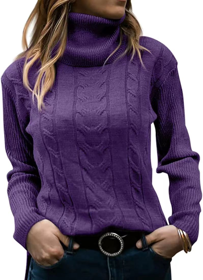 2025 Retro Solid Color Cable Knit High Neck Cashmere Knit Sweater
