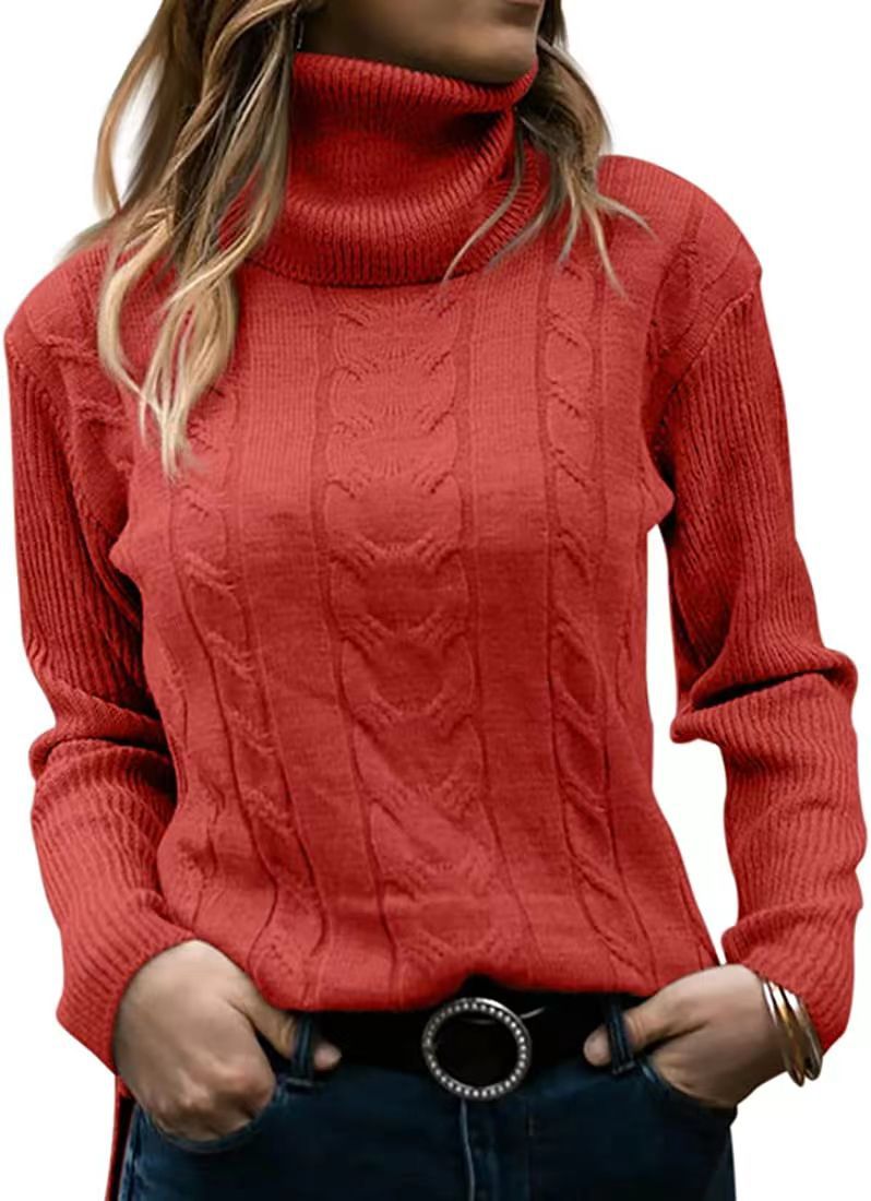 2025 Retro Solid Color Cable Knit High Neck Cashmere Knit Sweater