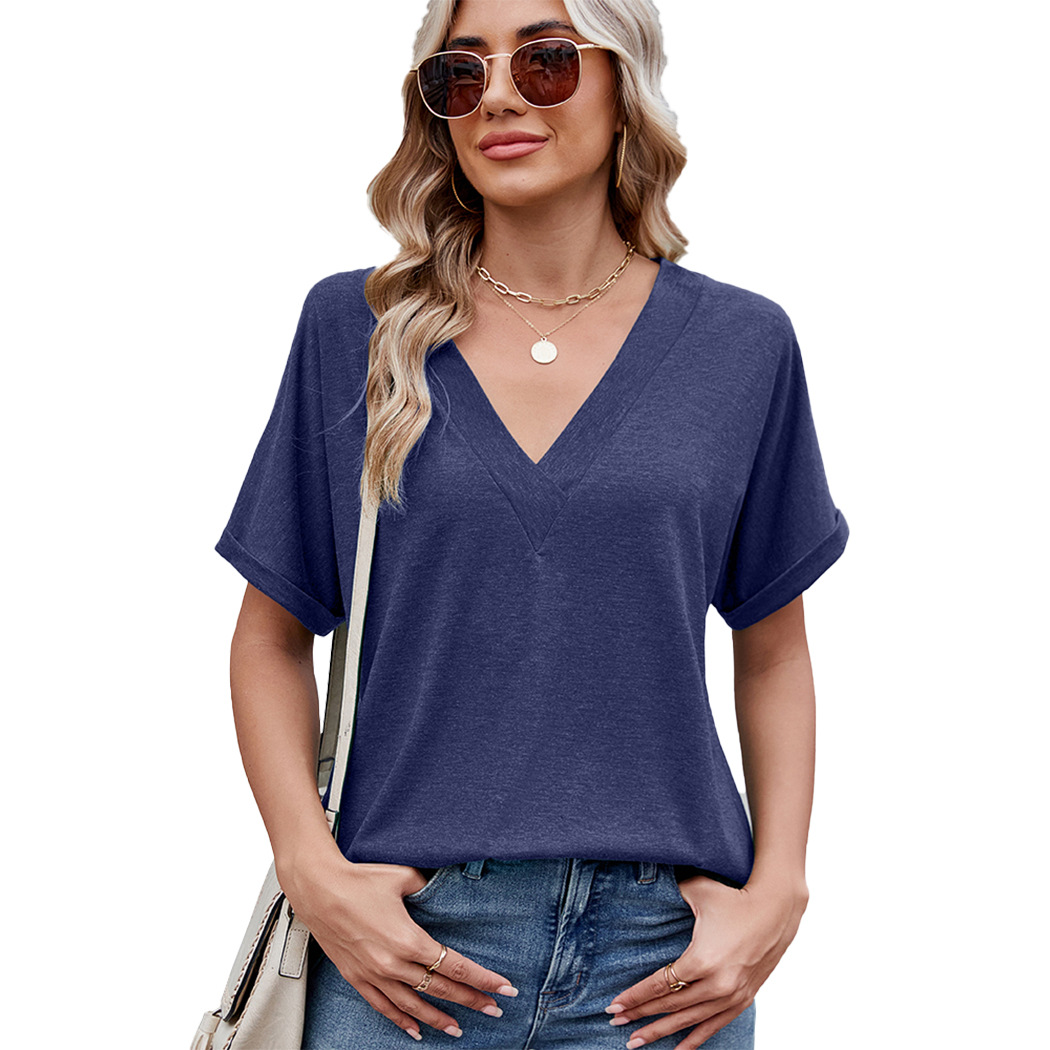 Women's Summer Tops V Neck T-Shirt 2025 Short Sleeve Lightweight Soft Fashion Casual Wear