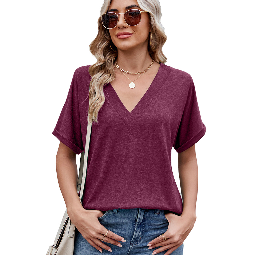 Women's Summer Tops V Neck T-Shirt 2025 Short Sleeve Lightweight Soft Fashion Casual Wear