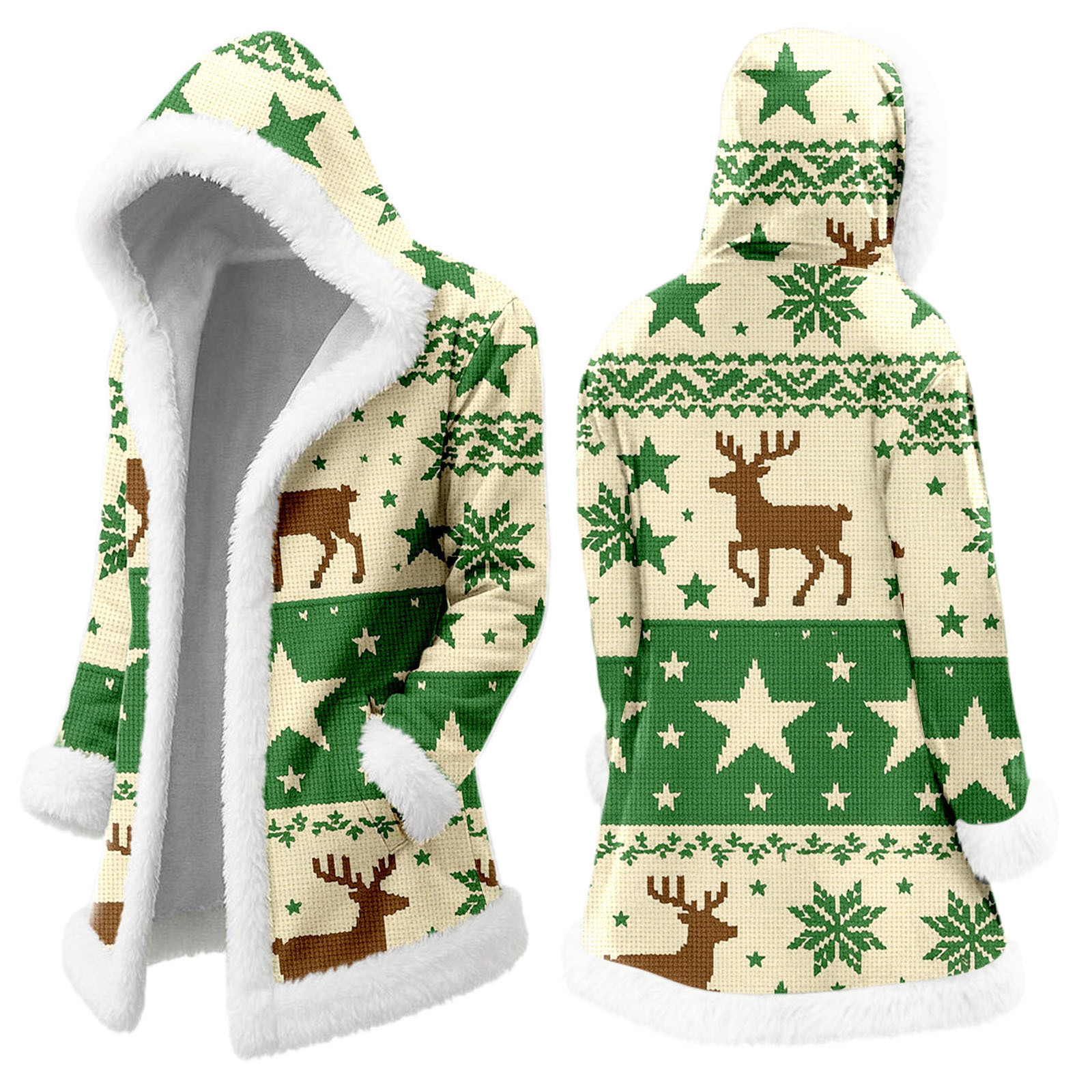 2025 Men's Christmas Long Cardigan Hoodie Santa Claus Warm Hooded Jacket