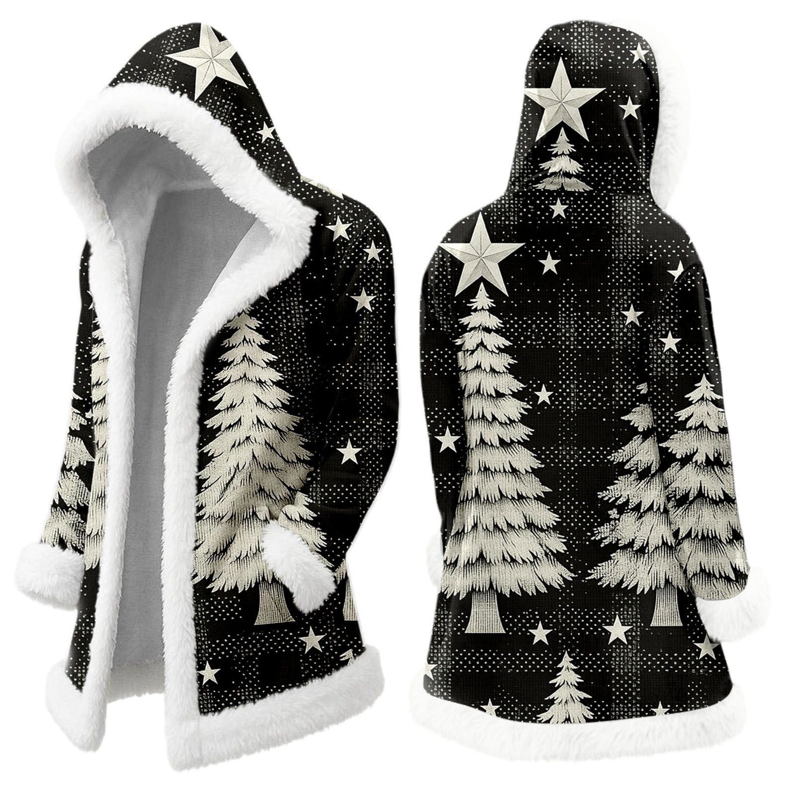 2025 Men's Christmas Long Cardigan Hoodie Santa Claus Warm Hooded Jacket