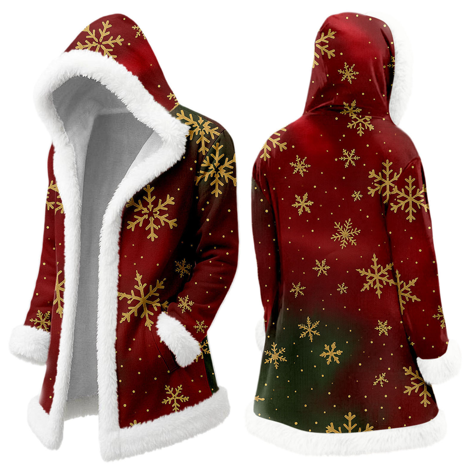 2025 Men's Christmas Long Cardigan Hoodie Santa Claus Warm Hooded Jacket