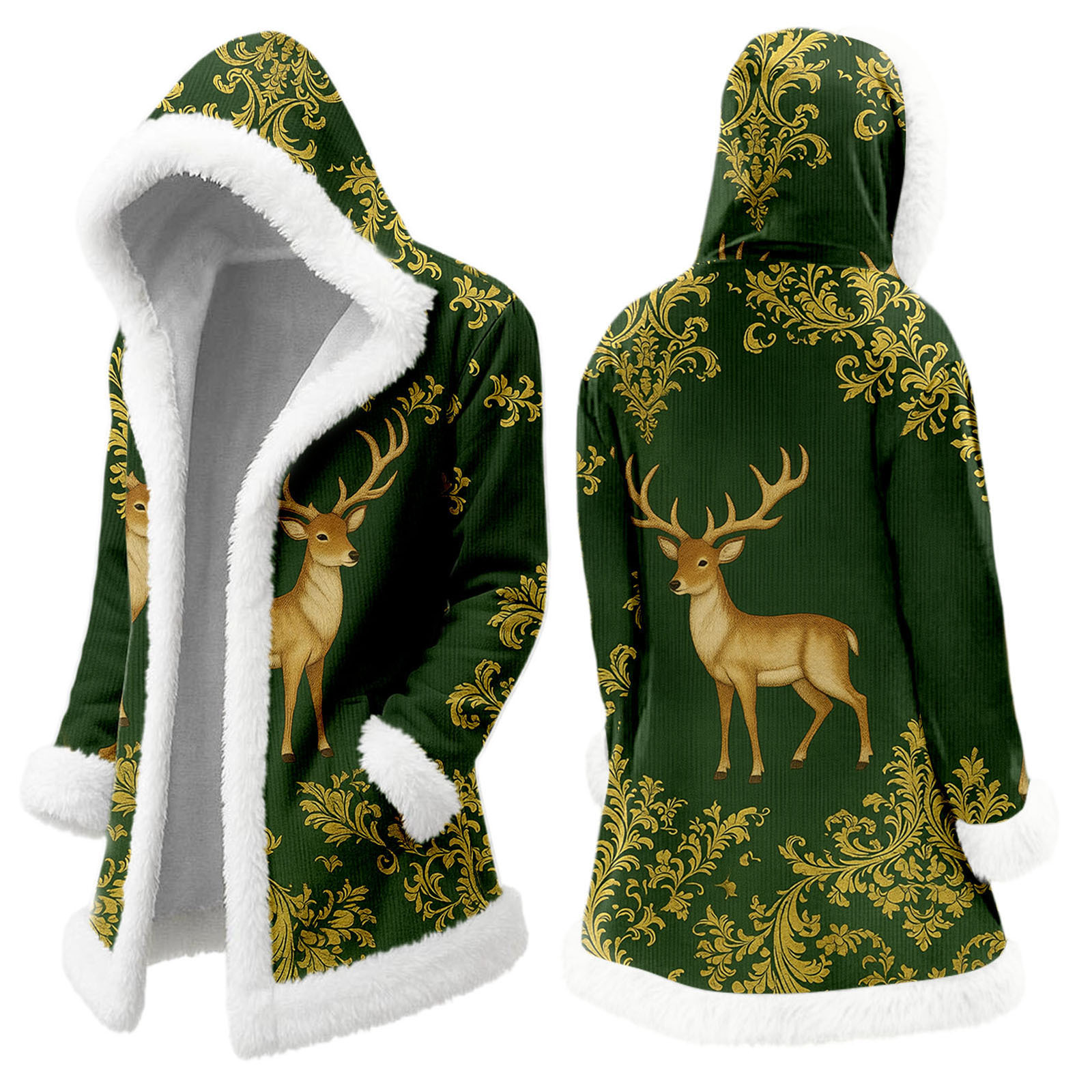 2025 Men's Christmas Long Cardigan Hoodie Santa Claus Warm Hooded Jacket