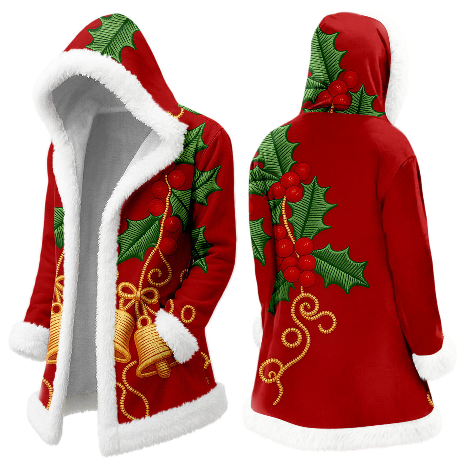2025 Men's Christmas Long Cardigan Hoodie Santa Claus Warm Hooded Jacket