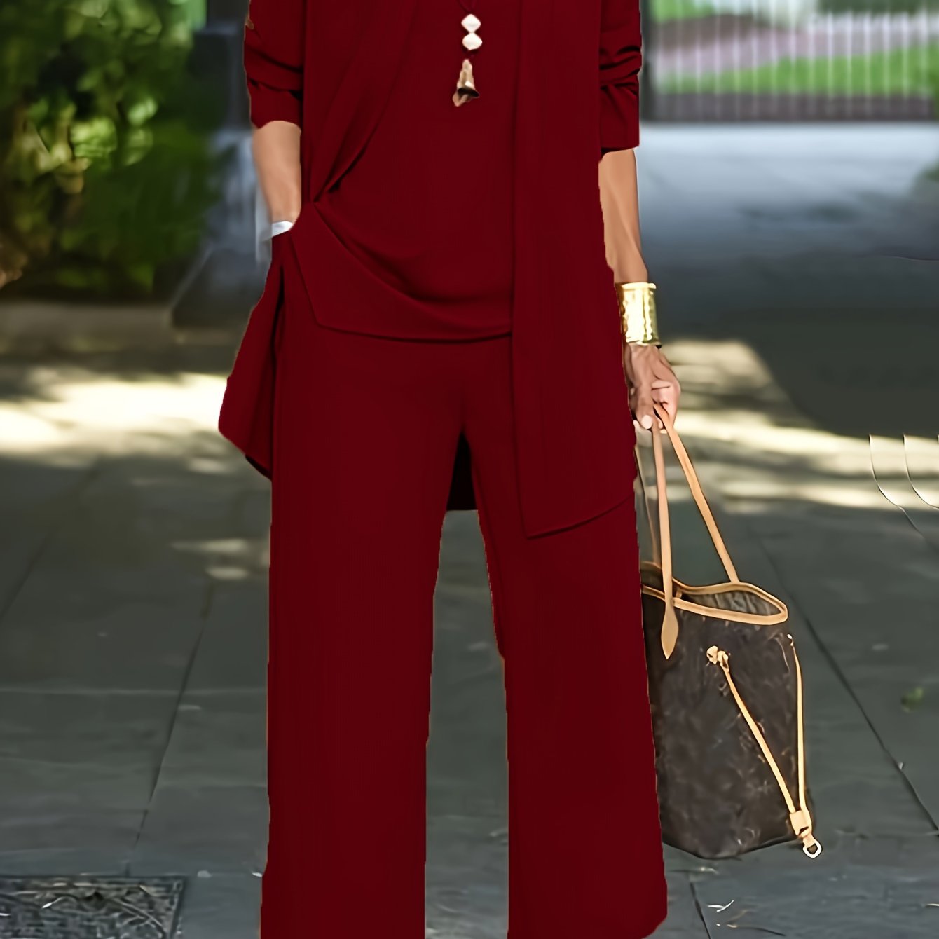Casual Three-piece Solid Set, Long Sleeve Cardigan & Top & Long Pants Outfits