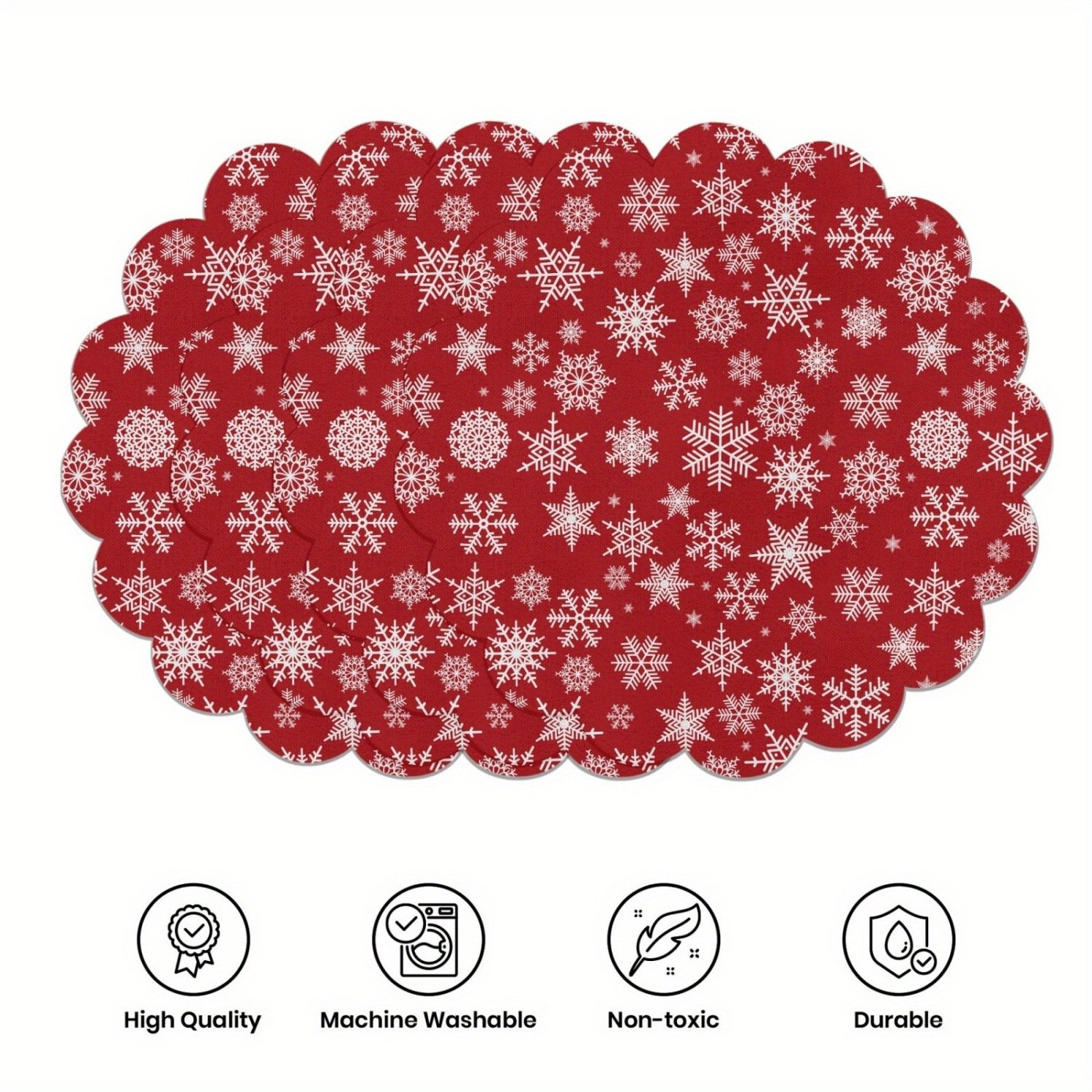 10-piece winter placemats, shaped like poinsettias and pine cones, made of non-slip fabric.